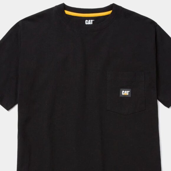 CAT Caterpillar Men's Black Cotton Logo Pocket Crew T-shirt Size L - Picture 2 of 3
